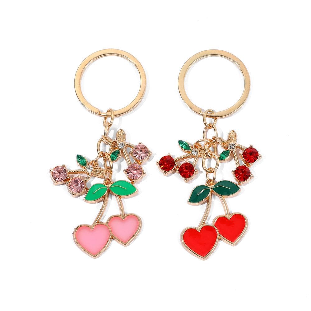 Pacote com 2 chaveiros em liga de zinco Heart Cherry para mulheres e homens