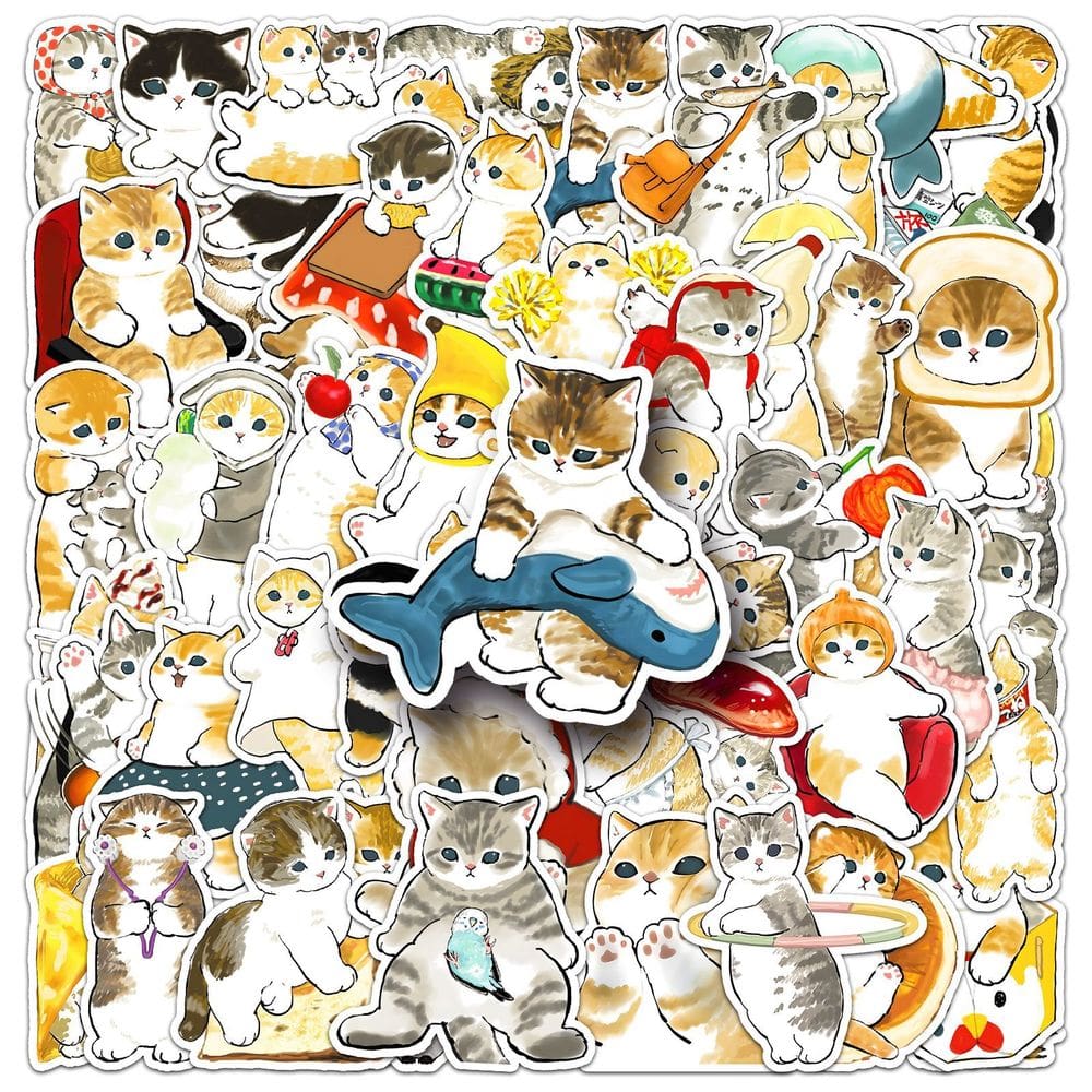 Pacote de adesivos desenhado à mão para gatos, 50 peças, decalque de vinil impermeável