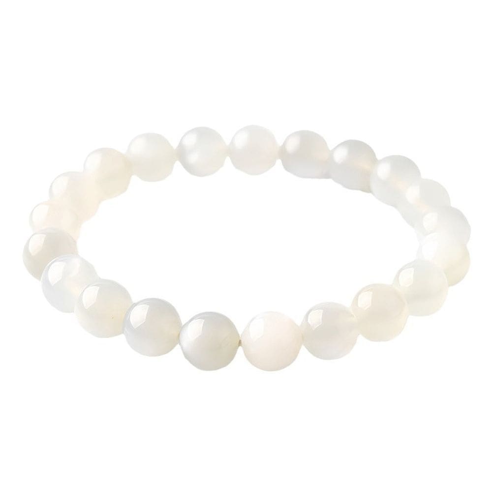 Pulseira de miçangas redondas de pedra da lua branca natural de 9 mm