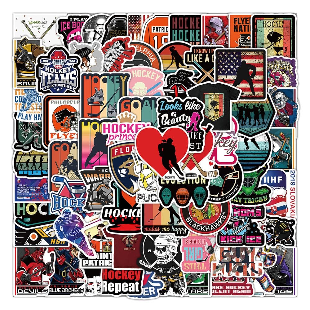 Pacote de adesivos de hóquei, 100 peças de vinil impermeável, hóquei no gelo
