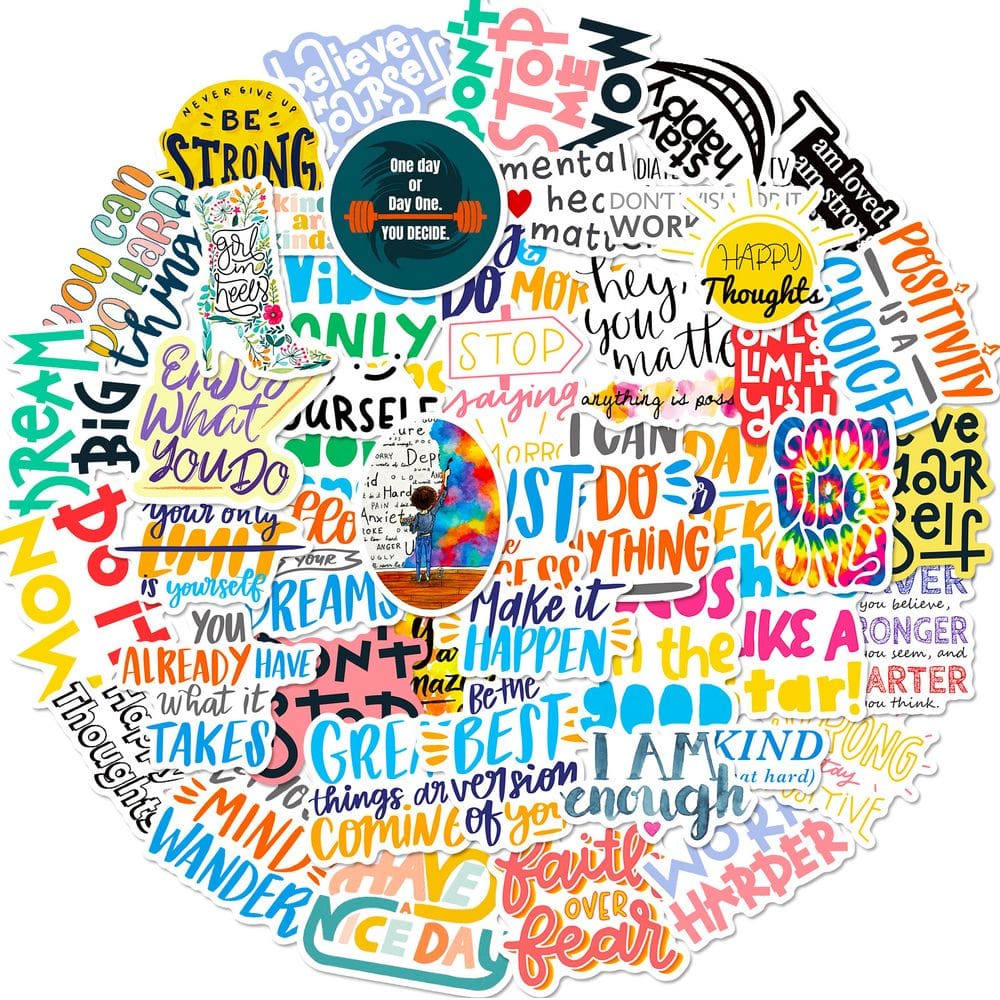 Decalques de vinil, adesivos para citações motivacionais, garrafa de água, 50 unidades