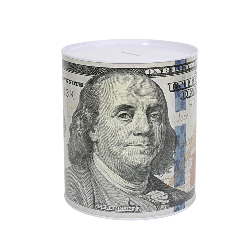 Piggy Bank Metal Coin Bank Impressão em moeda local 13,5 x 15 cm