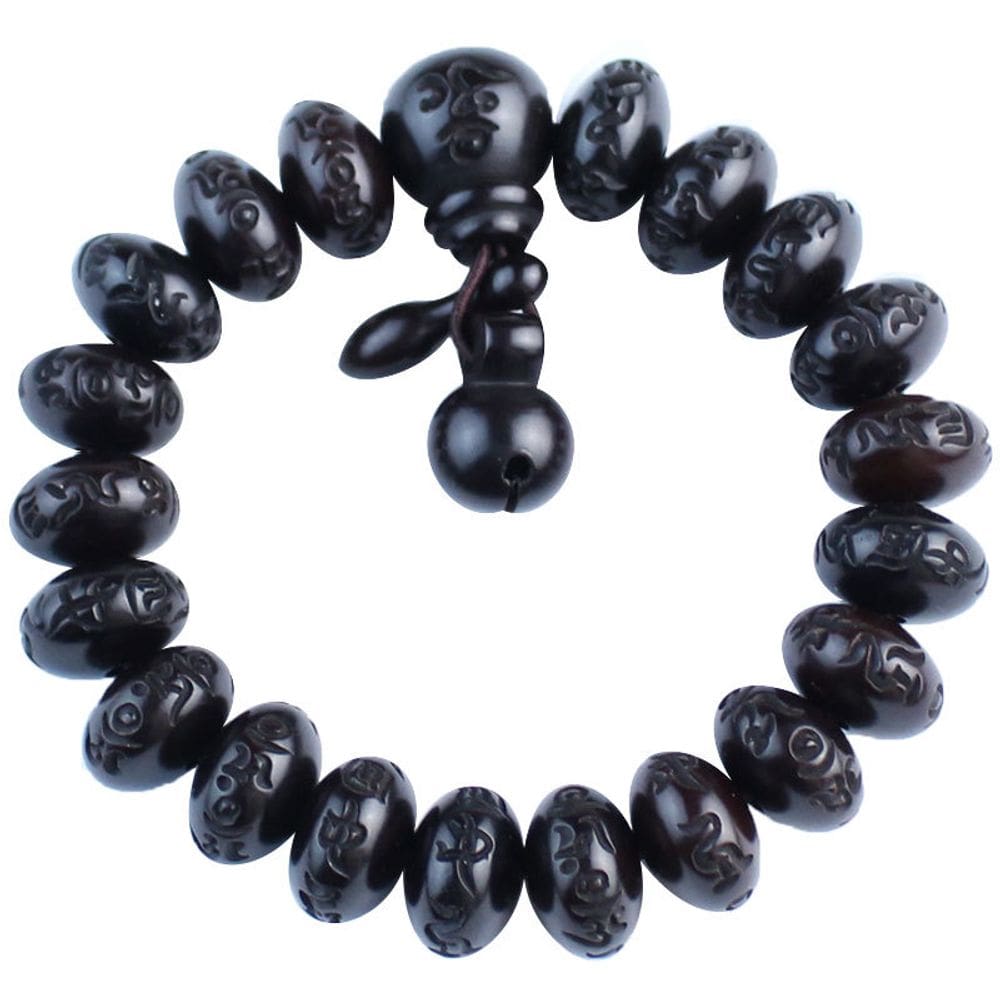 Pulseira de mantra de seis palavras esculpida em madeira, ábaco de 15 mm