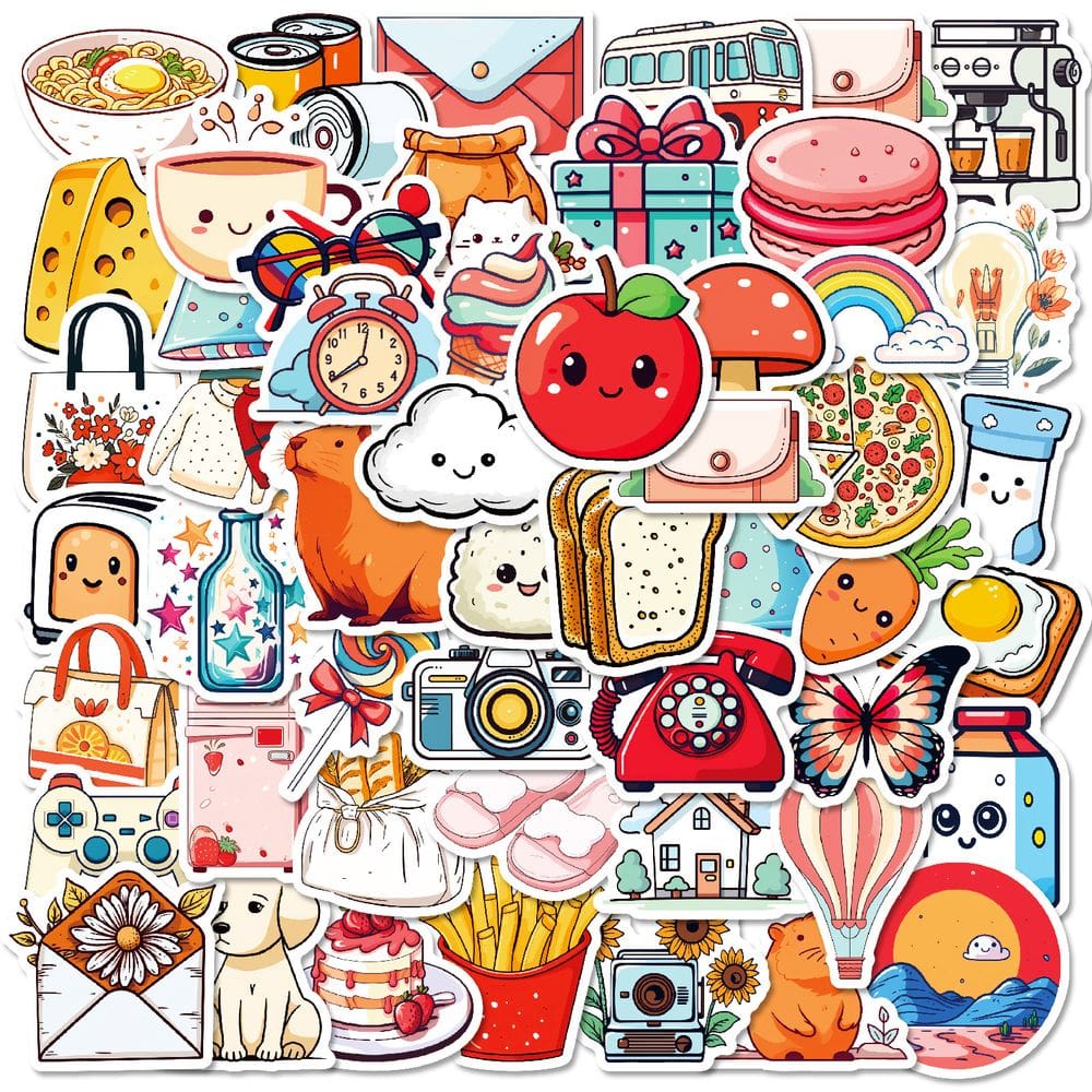 Adesivos fofos e coloridos, 50 peças de decalques de vinil Doodle