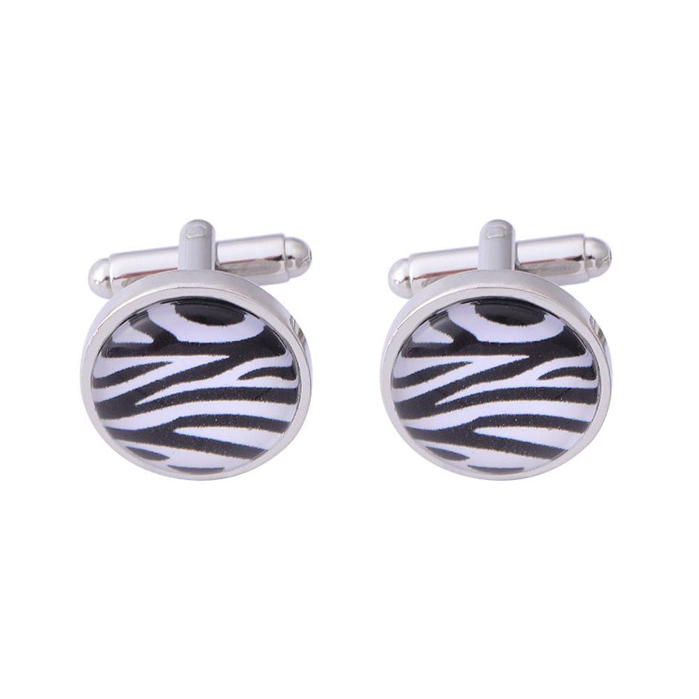 Abotoaduras com estampa zebra para homens com design de listras em preto e branco