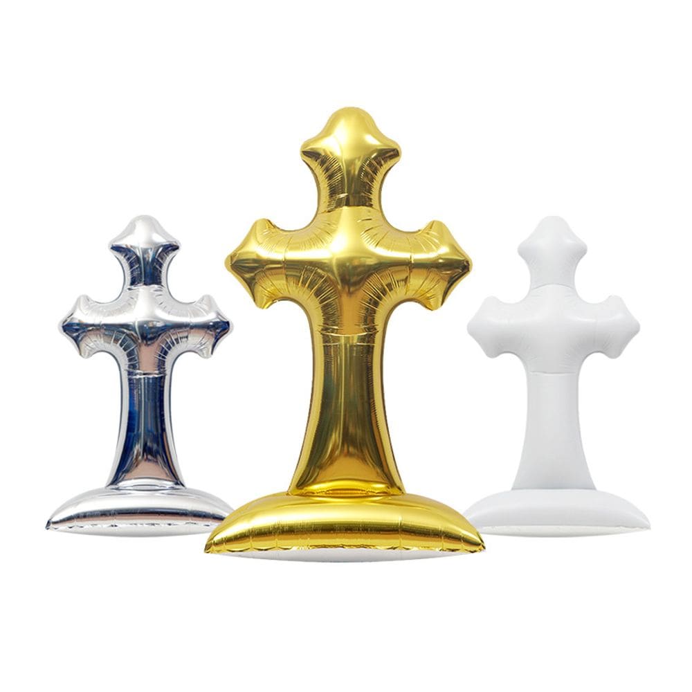 Conjunto de balões metalizados 4D em forma de cruz grande 150x75cm, 3 unidades