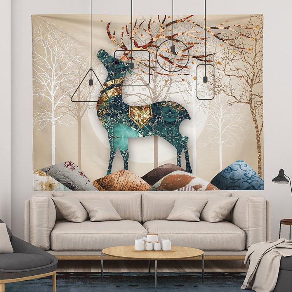 Tapeçaria para pendurar na parede estilo nórdico Deer Forest 150x130cm