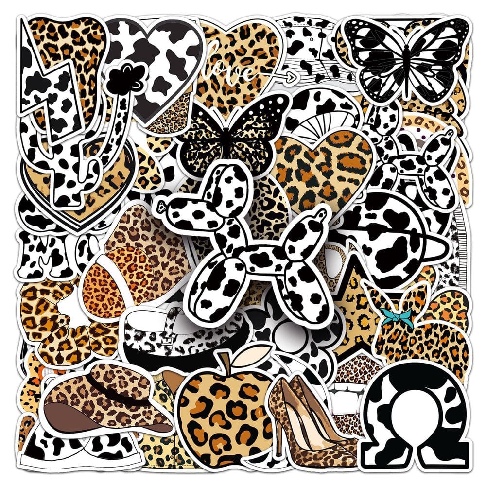 Adesivos de desenho animado com estampa de leopardo, 50 unidades de vinil impermeável