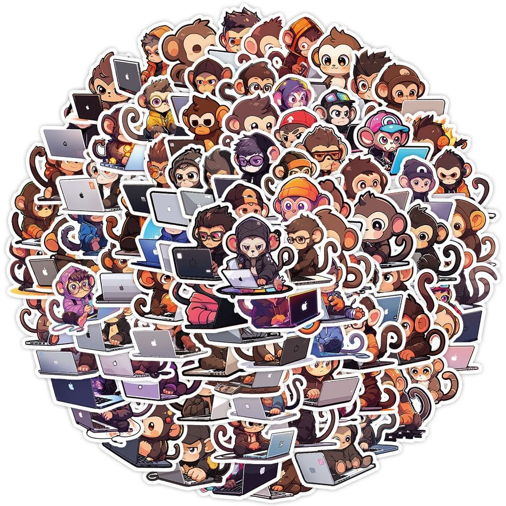 Adesivos Cute Programmer Monkey Decalques em vinil x100