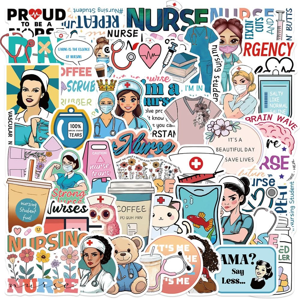 Pacote de adesivos Pink Nurse, 50 unidades com desenhos animados fofos