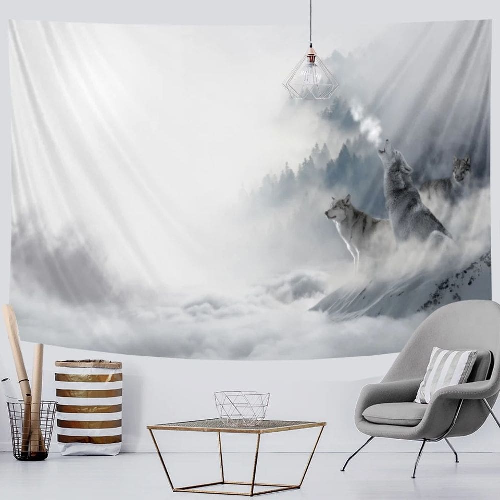 Tapeçaria para pendurar na parede Mountain Mist Howling Wolves 150x130cm