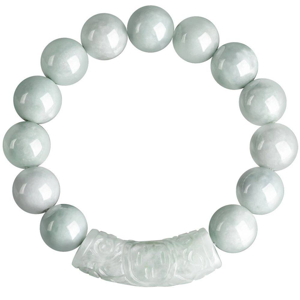 Pulseira natural birmanesa de jadeíta de grau A com pele esculpida 72g