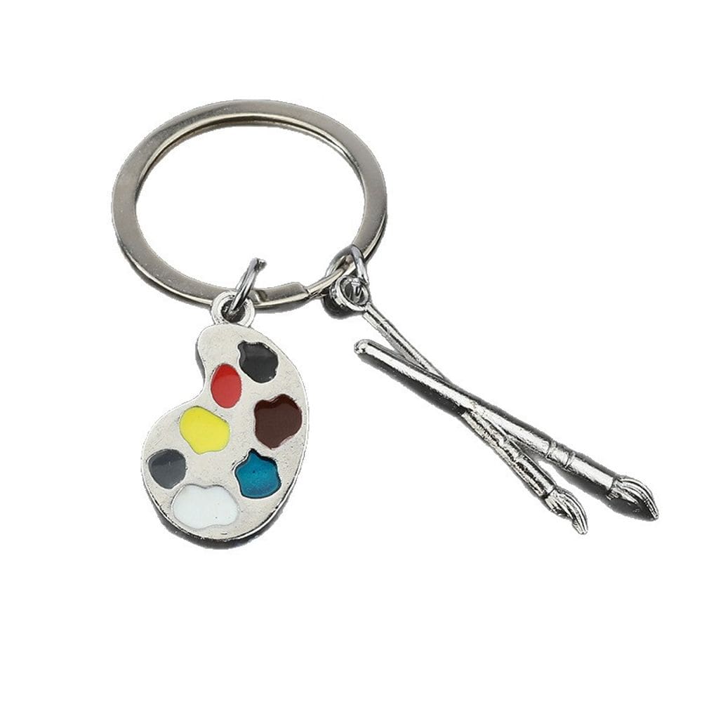 Paleta de pintura criativa de chaveiro com pincel em liga de zinco