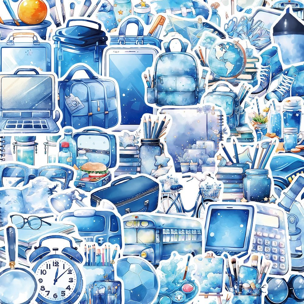 Pacote de adesivos: papel de carta azul, 50 peças Aesthetic Cartoon Vin