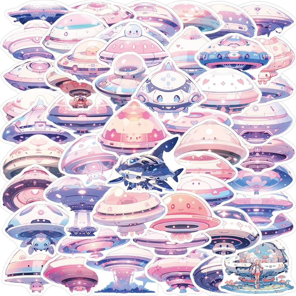 Pacote de adesivos UFO Theme Cute Cartoon Flying Saucer x50