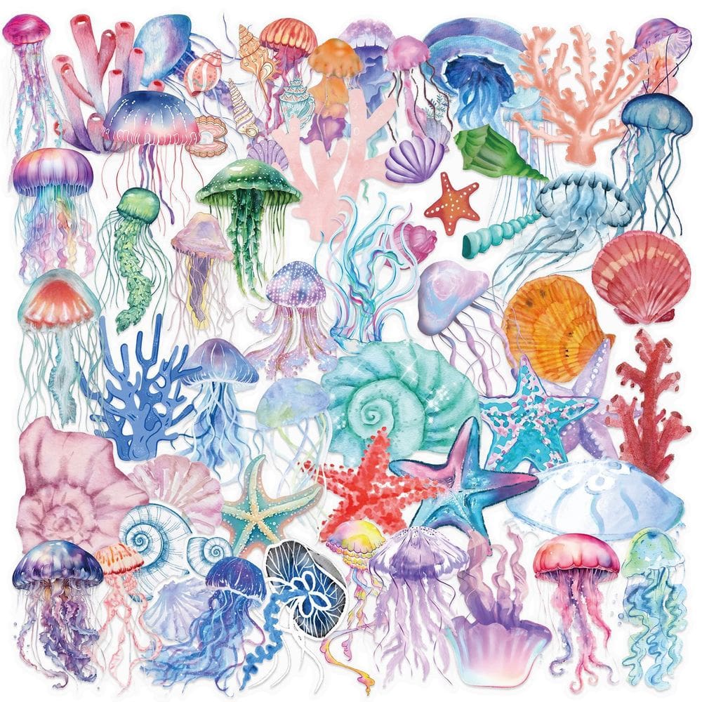 Pacote de adesivos Ocean, 50 unidades, decalque em vinil pastel para peixes tropicais