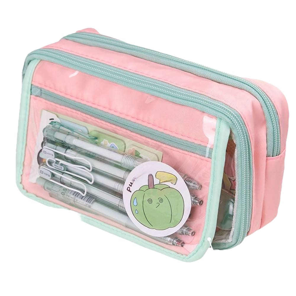 Estojo de lápis transparente de grande capacidade em tecido 20x7x11cm