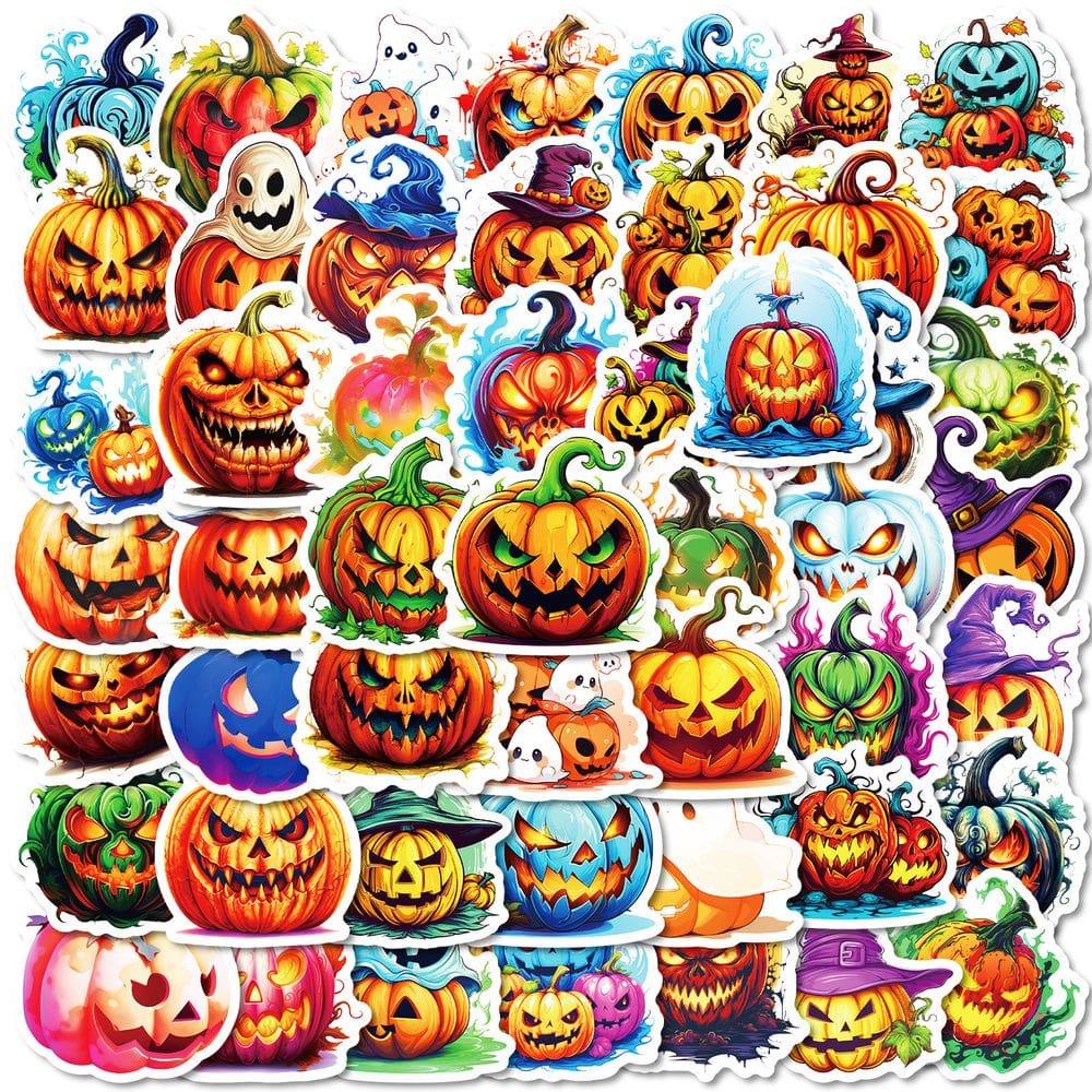 Pacote de adesivos de abóbora de Halloween, 50 peças de decalques de vinil