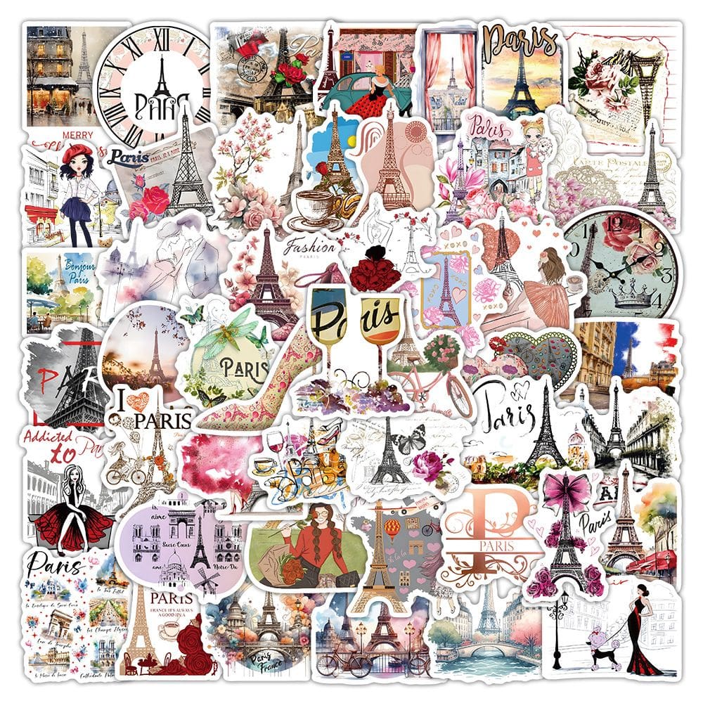 Pacote de adesivos Paris Eiffel Tower Vinyl, 50 unidades à prova d`água