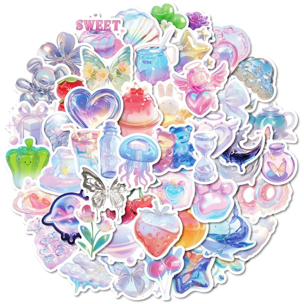 Conjunto de adesivos holográficos Cute Candy Dreamy, 50 unidades à prova d`água