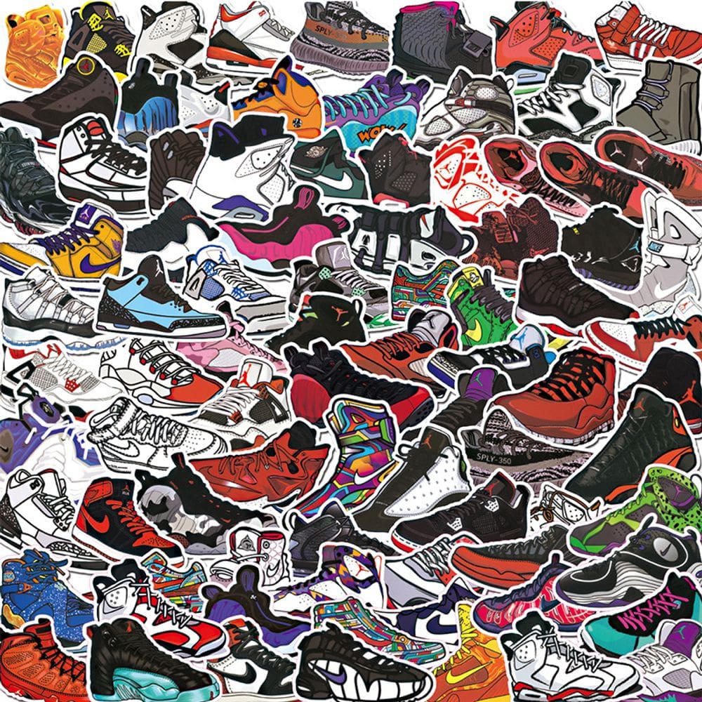 Pacote de adesivos, tênis, 50 unidades, decalques de desenhos animados Cool Shoe
