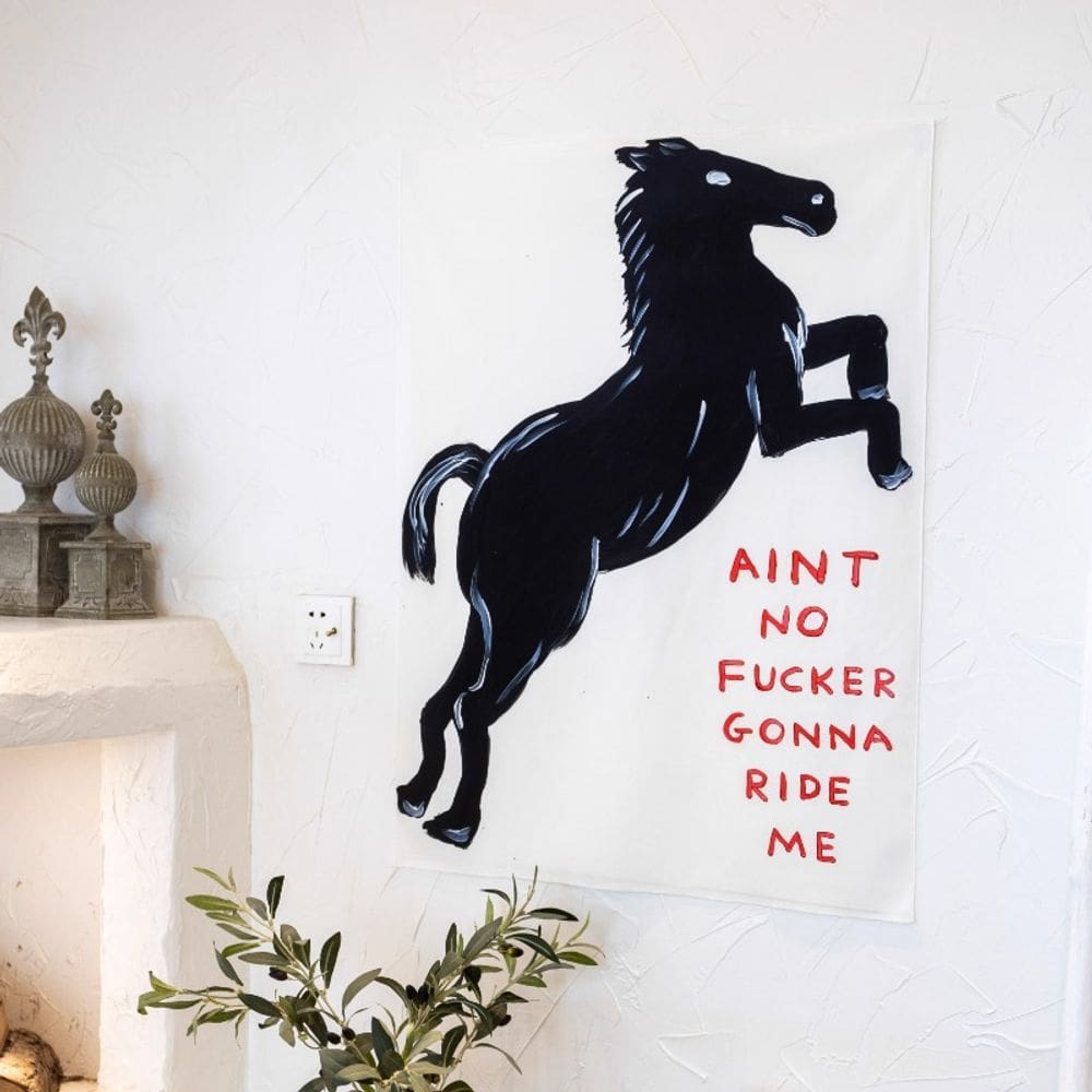 Tapeçaria para pendurar na parede Funny Horse Black Stallion 150x130cm