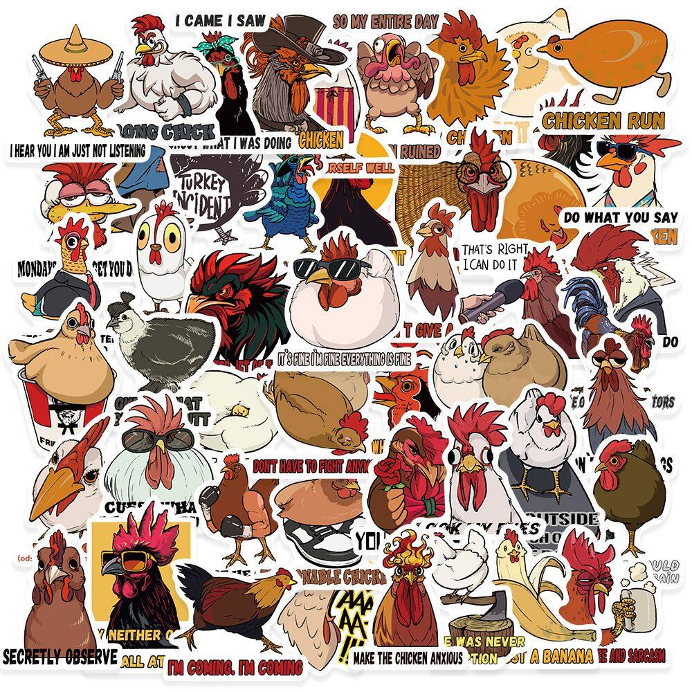 Adesivos fofos de vinil de frango, 50 unidades para garrafas de água e laptop