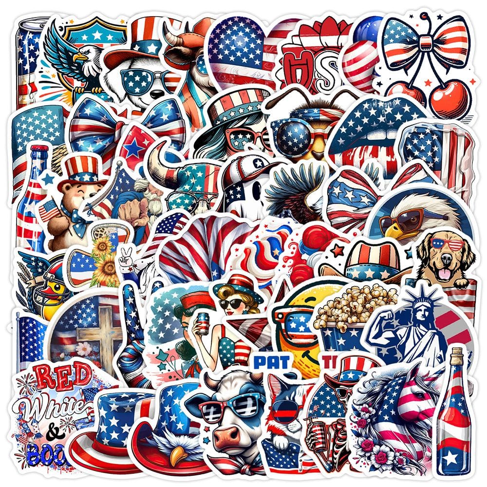 Pacote de adesivos do Dia da Independência dos EUA, 50 unidades de vinil impermeável