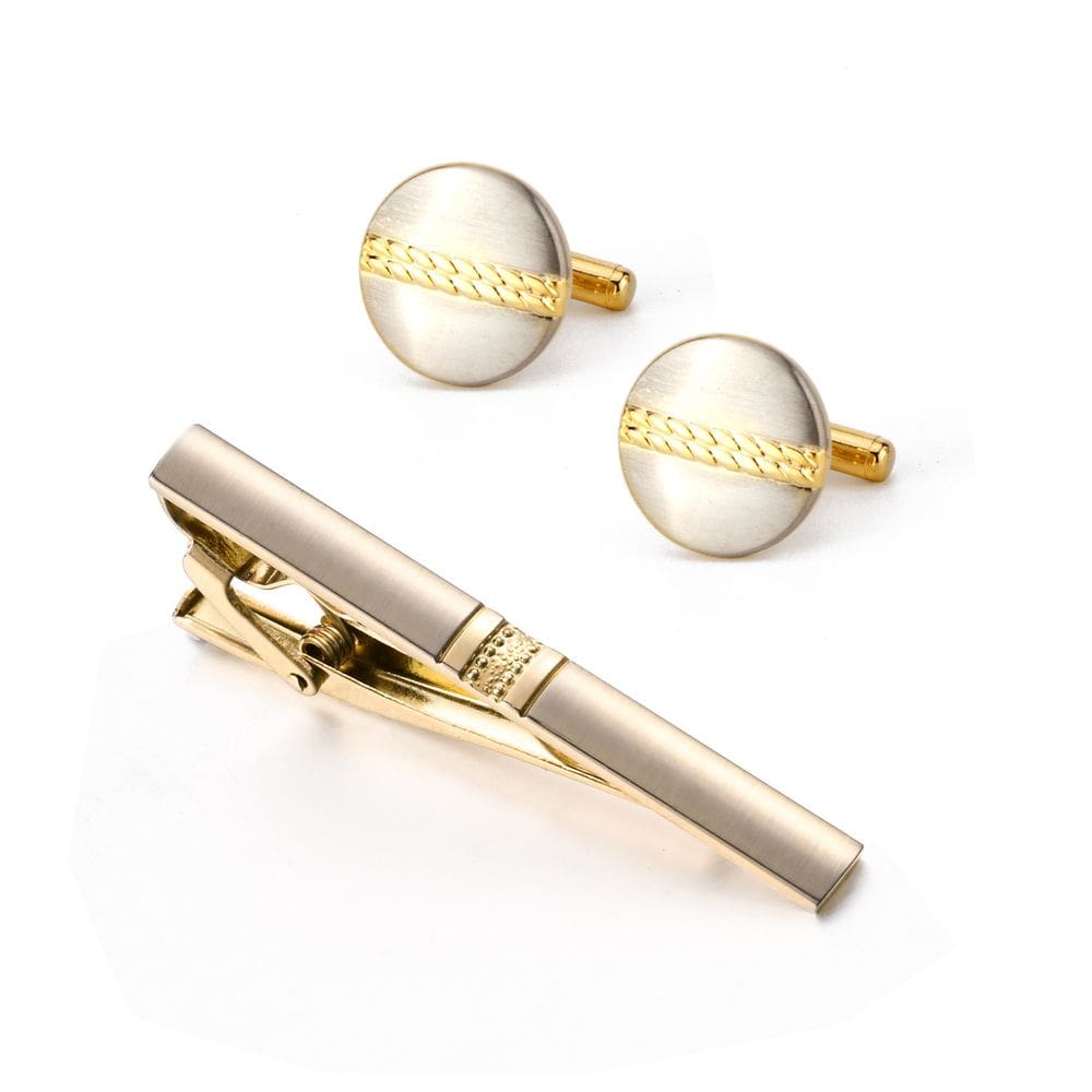 Conjunto de abotoaduras e clipes de gravata banhado a ouro para homens
