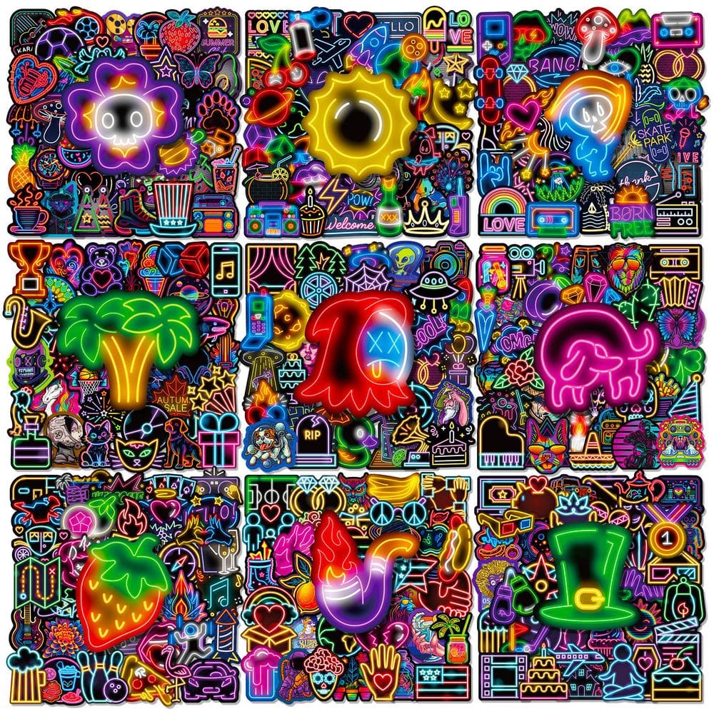 Pacote de adesivos Creative Graffiti Neon Light Vinyl 300 unidades