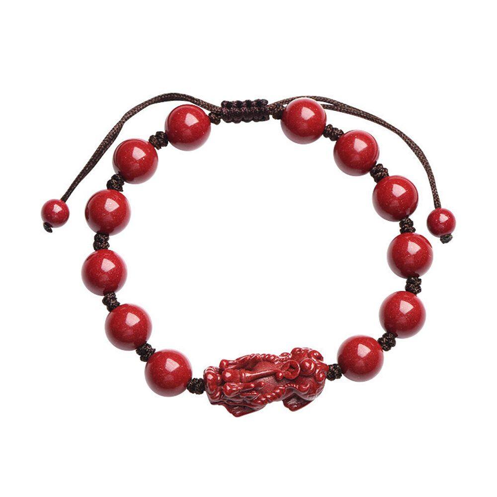 Pulseira Cinnabar com pingente de Pi Xiu esculpido para homens e mulheres