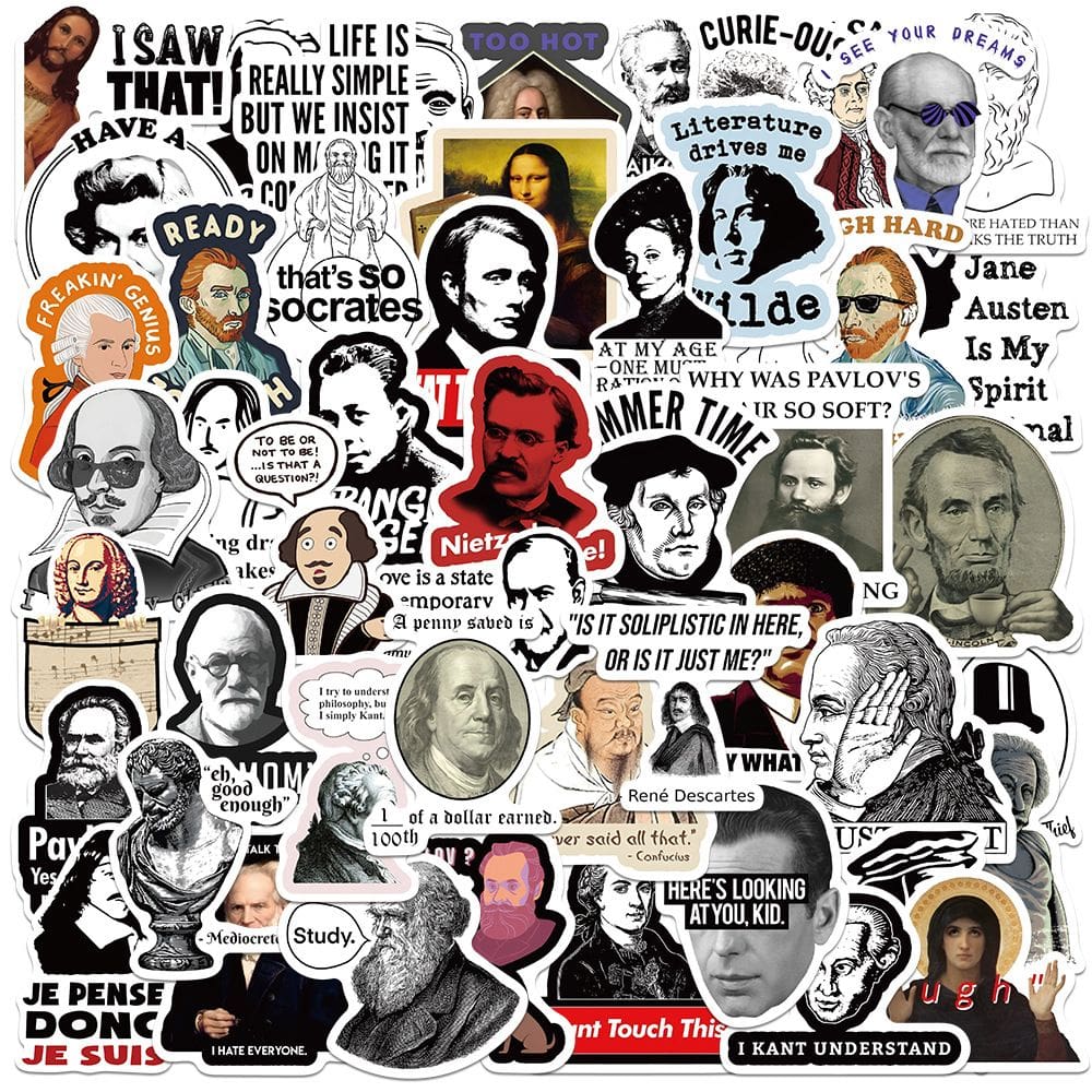 Pacote de adesivos para pensadores e autores famosos, 50 unidades Creative Phi