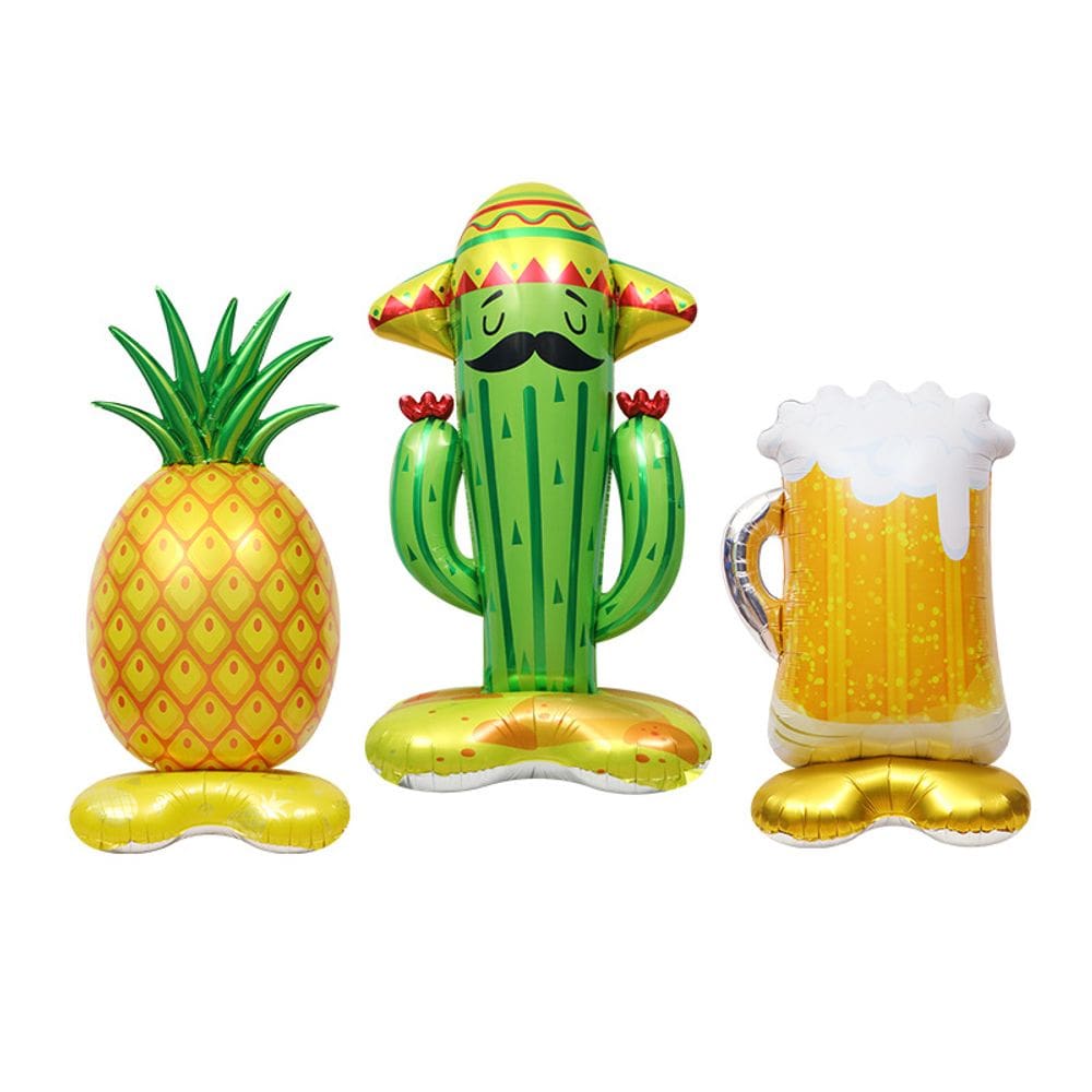Conjunto de balões infláveis de alumínio, 3 peças, tema de verão com caneca de cactos, abacaxi e cerveja