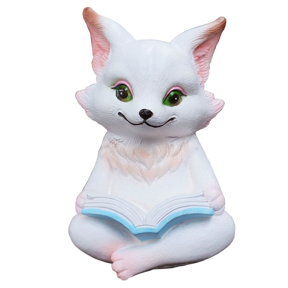 Decoração de jardim: escultura de raposa de resina branca, 11cm