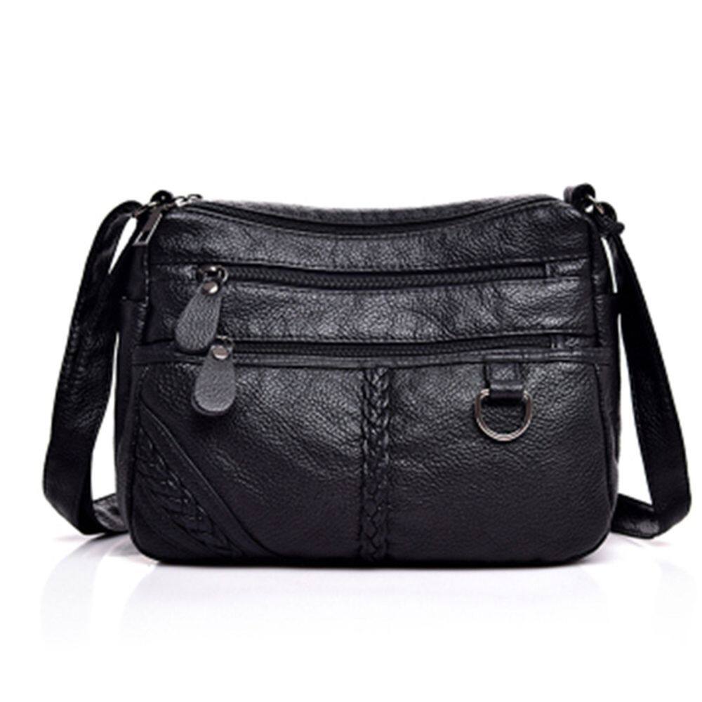 Bolsa Messenger de couro macio para mulheres, com vários compartimentos