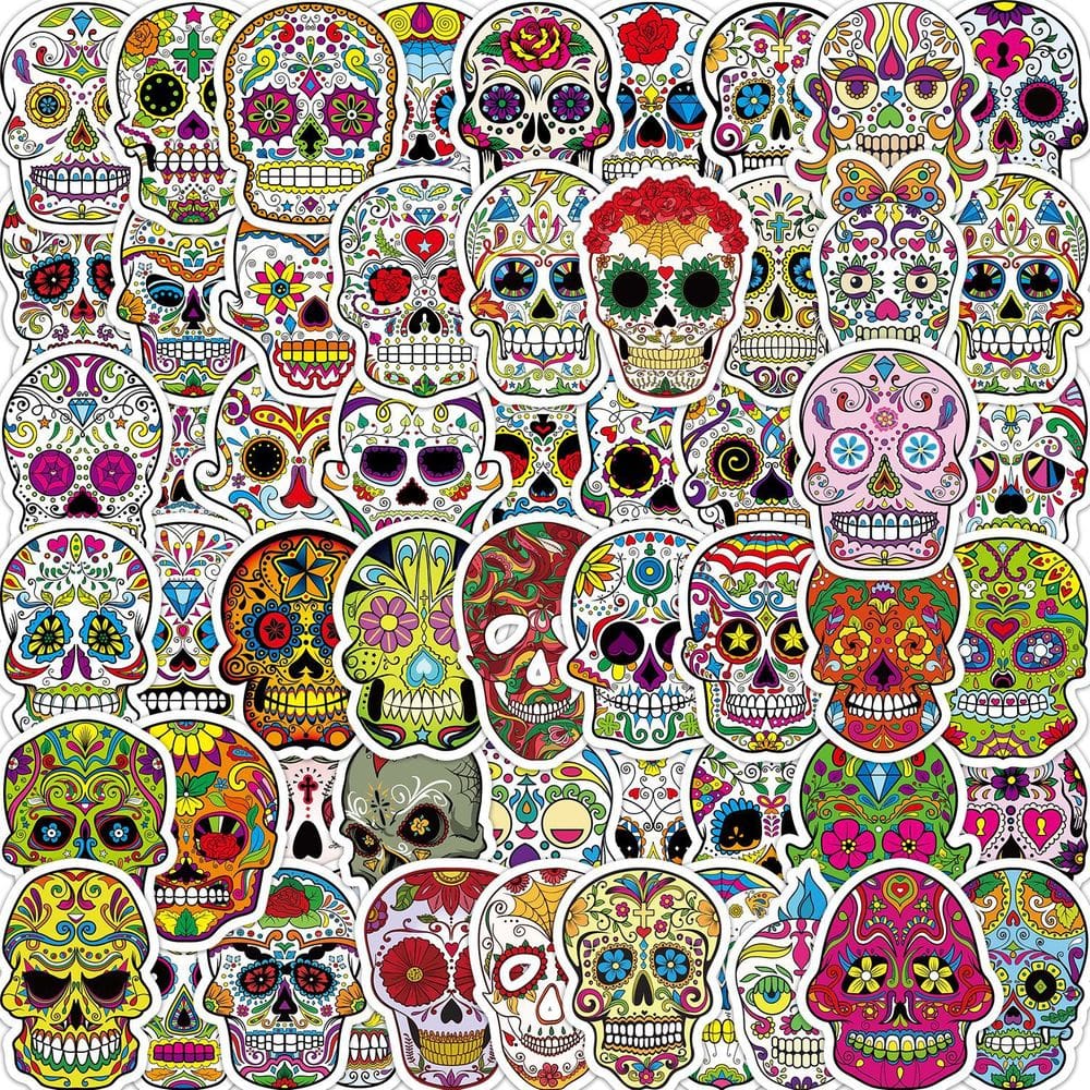 Pacote de adesivos Mexican Sugar Skull Vinyl, 50 unidades coloridas