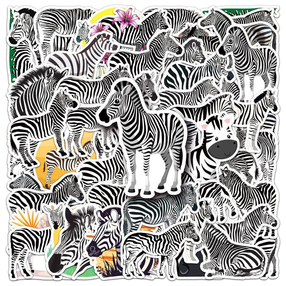 Pacote de adesivos Zebra Animal, vinil impermeável, 50 unidades