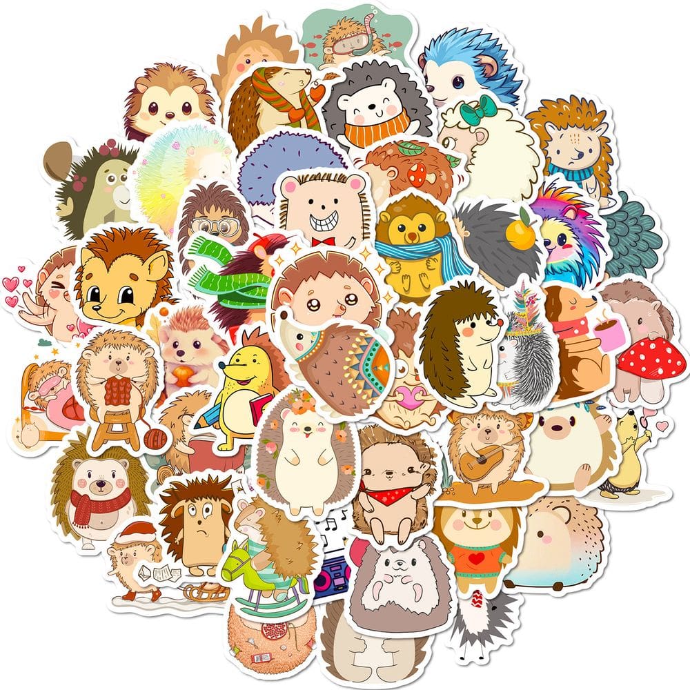 Pacote de adesivos Hedgehog, 50 peças de desenhos animados, animais à prova d`água