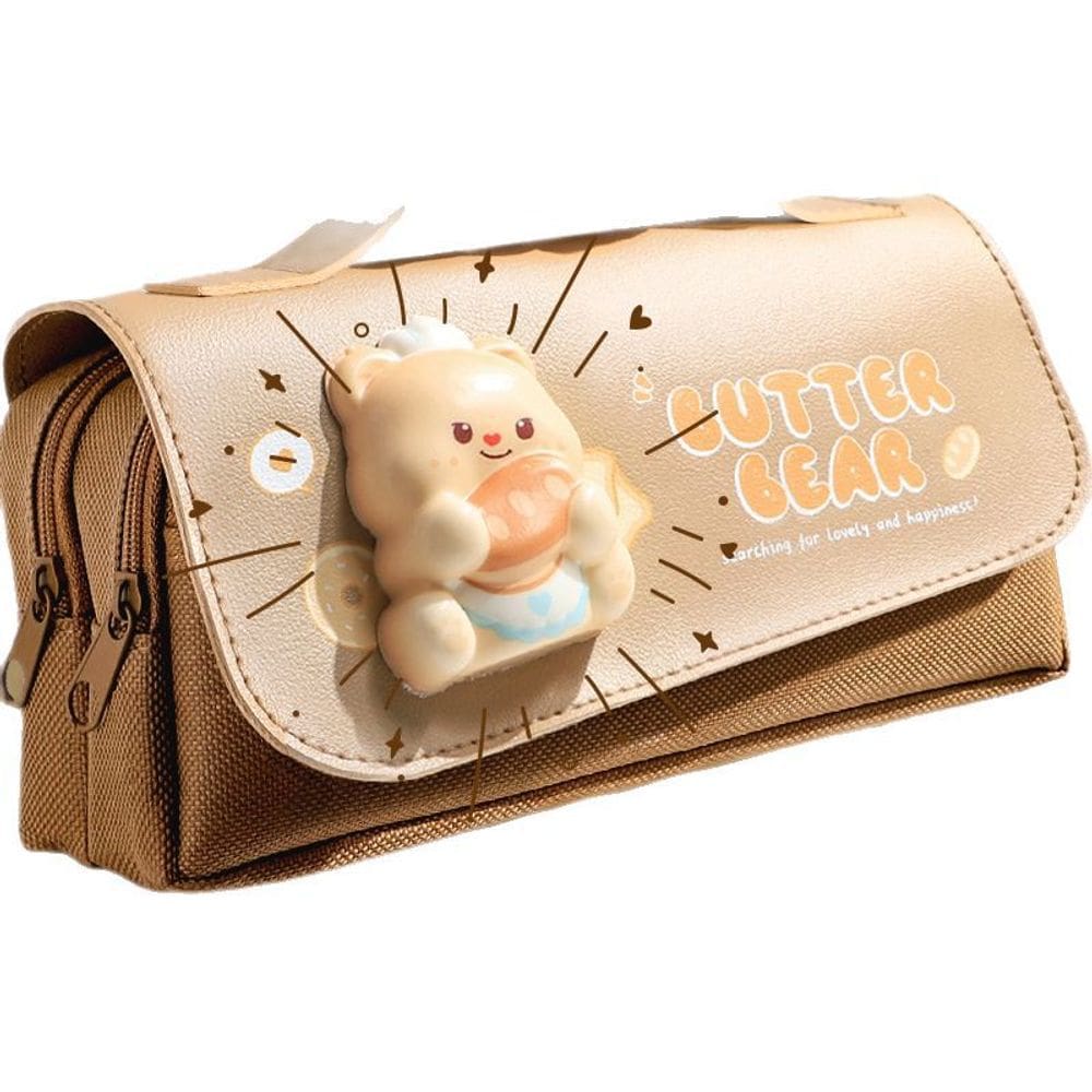 Estojo de lápis Squeeze Butter Bear em couro PU impermeável