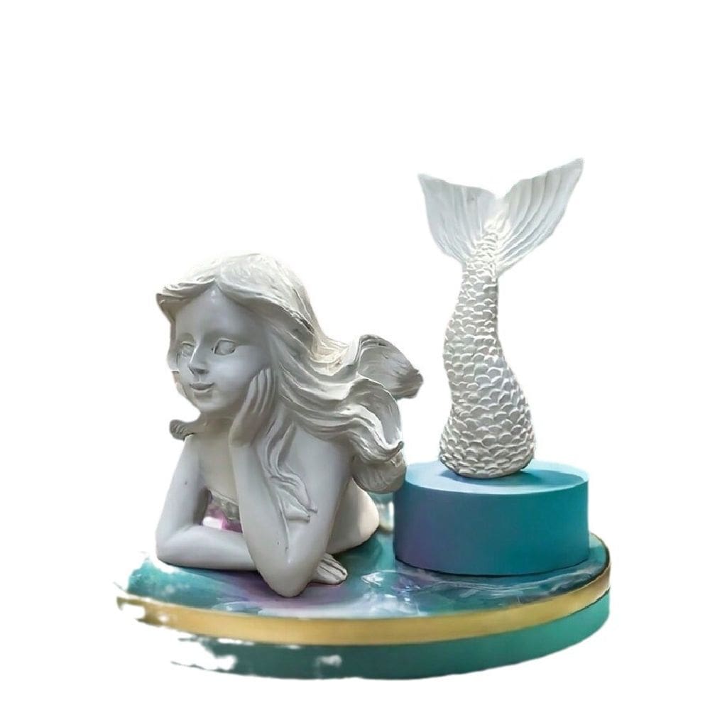 Conjunto de esculturas de sereia para decoração de jardim em resina 7,5-12 cm