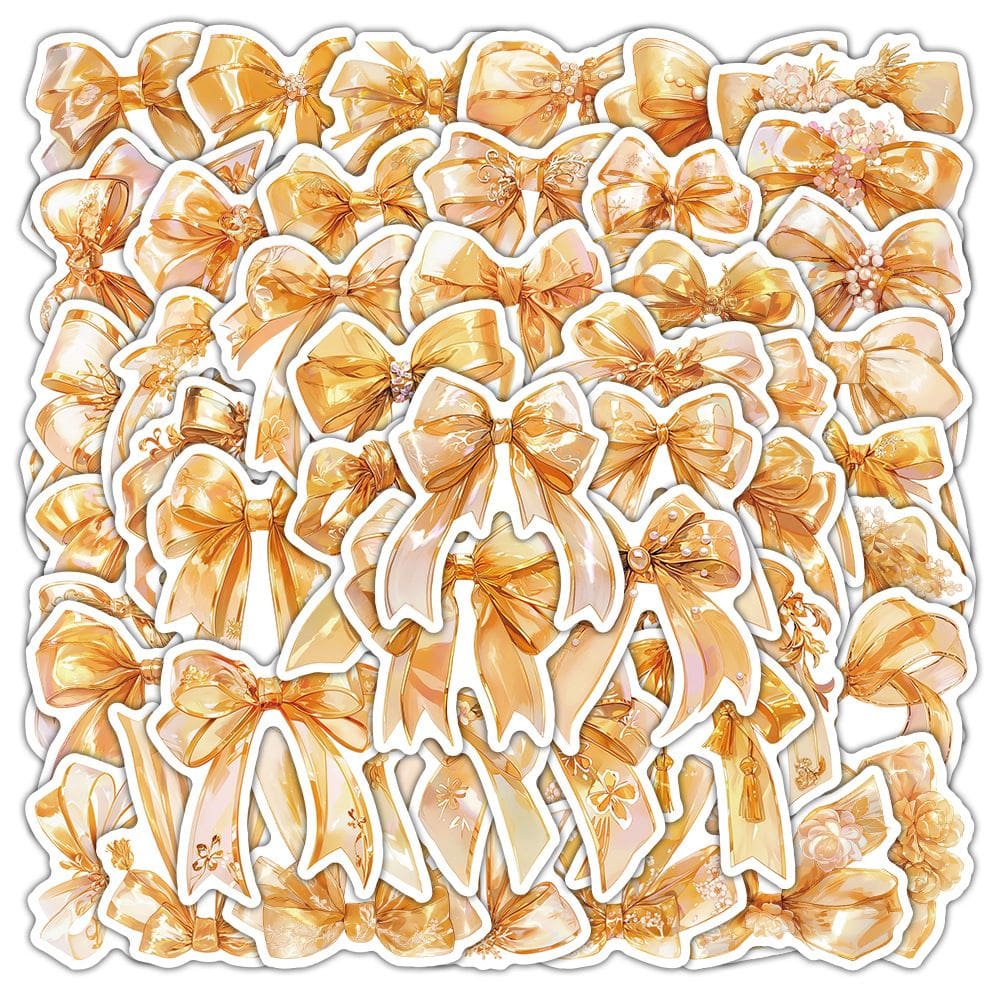 Pacote de adesivos Gold Bow, 50 unidades, vinil impermeável para álbum de recortes