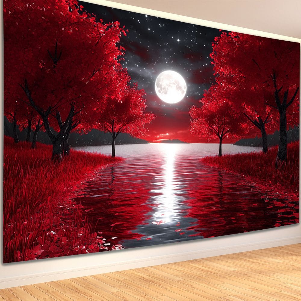 Tapeçaria para pendurar na parede Red Tree Moonlight Fantasy Night 150x130cm