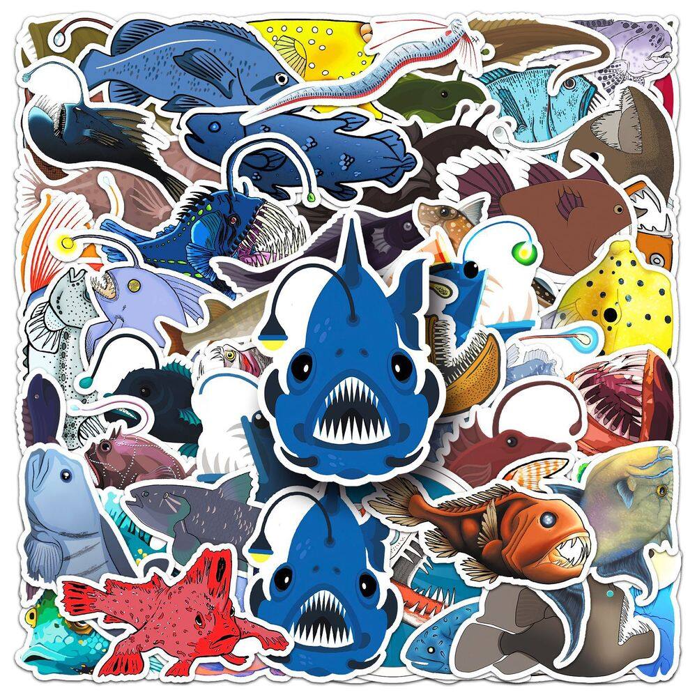 Pacote de adesivos Deep Sea Fish, 50 unidades de vinil impermeável para todos
