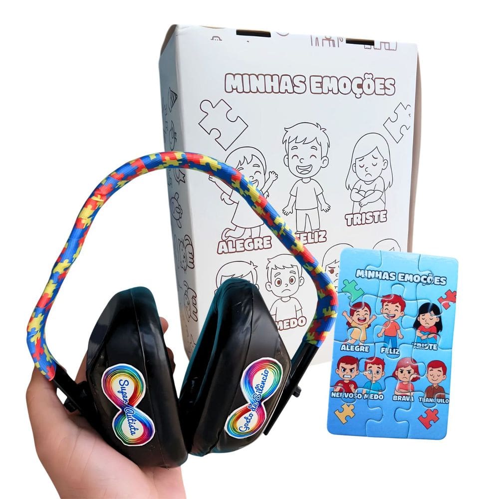 Abafador de Barulhos Para Autistas + Caixa Para Colorir e Quebra-cabeça