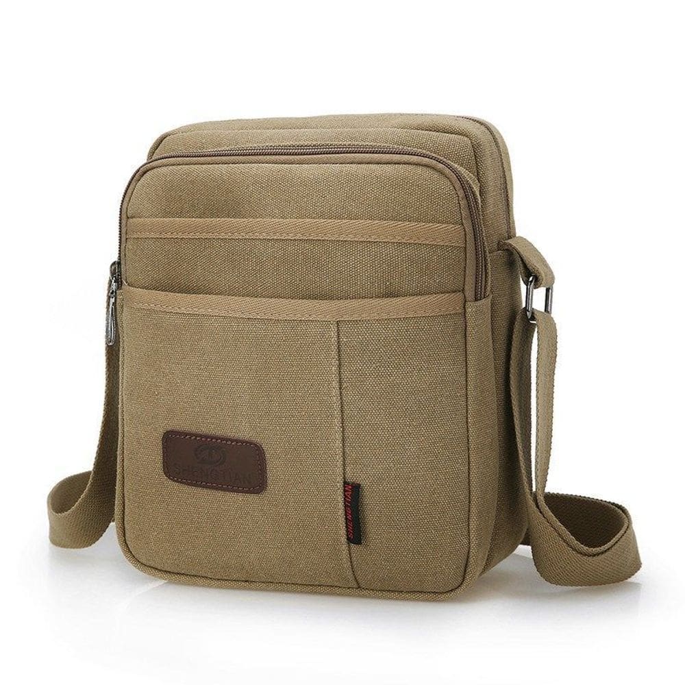 Bolsa Messenger de lona para homens, tamanho mini 21x10x25cm cáqui
