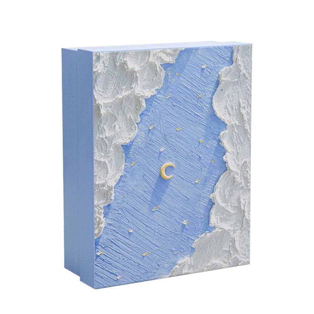 Caixa de presente, pintura a óleo 3D de luxo, céu azul e nuvens