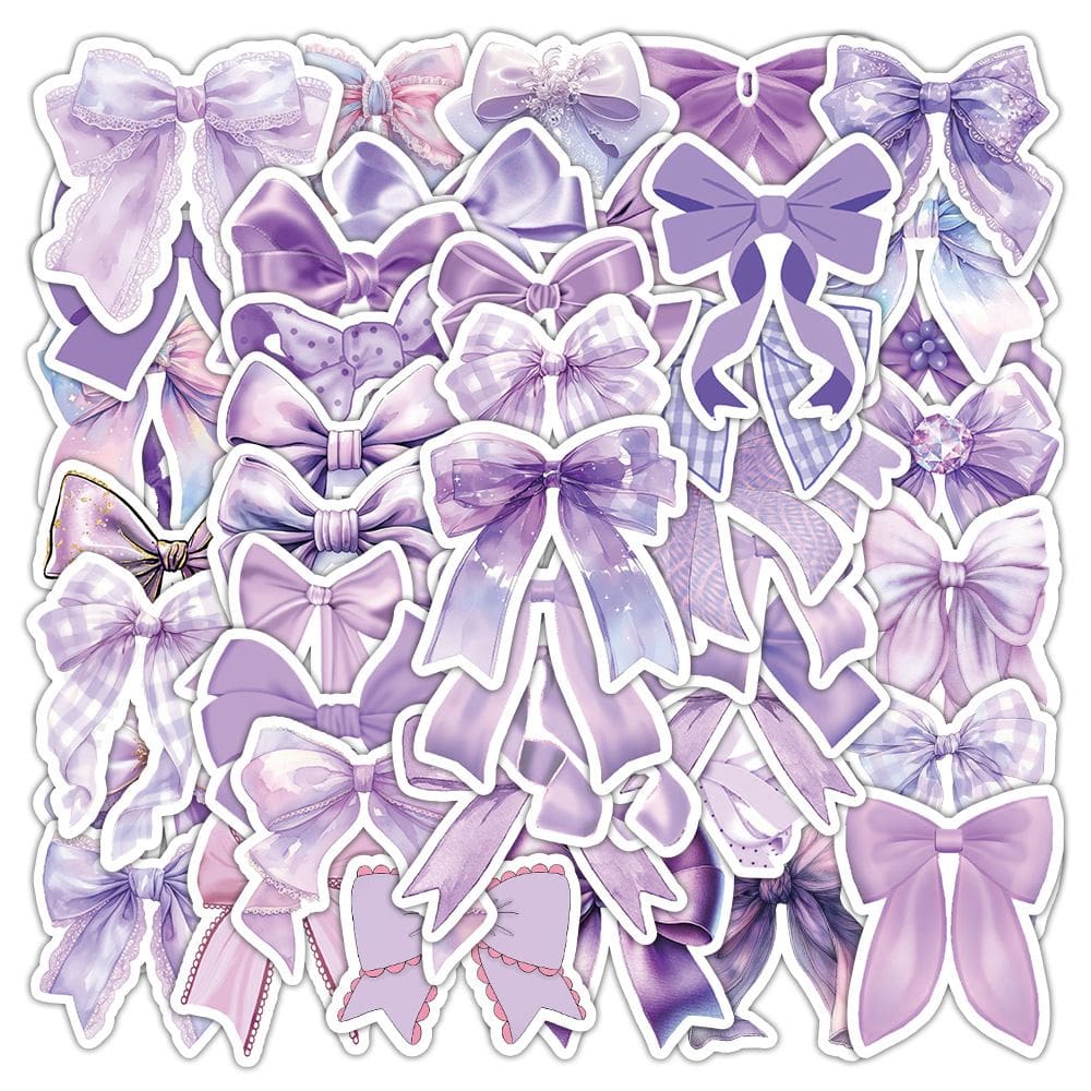 Pacote de adesivos Aesthetic Ribbon Purple Bow, 55 unidades à prova d`água