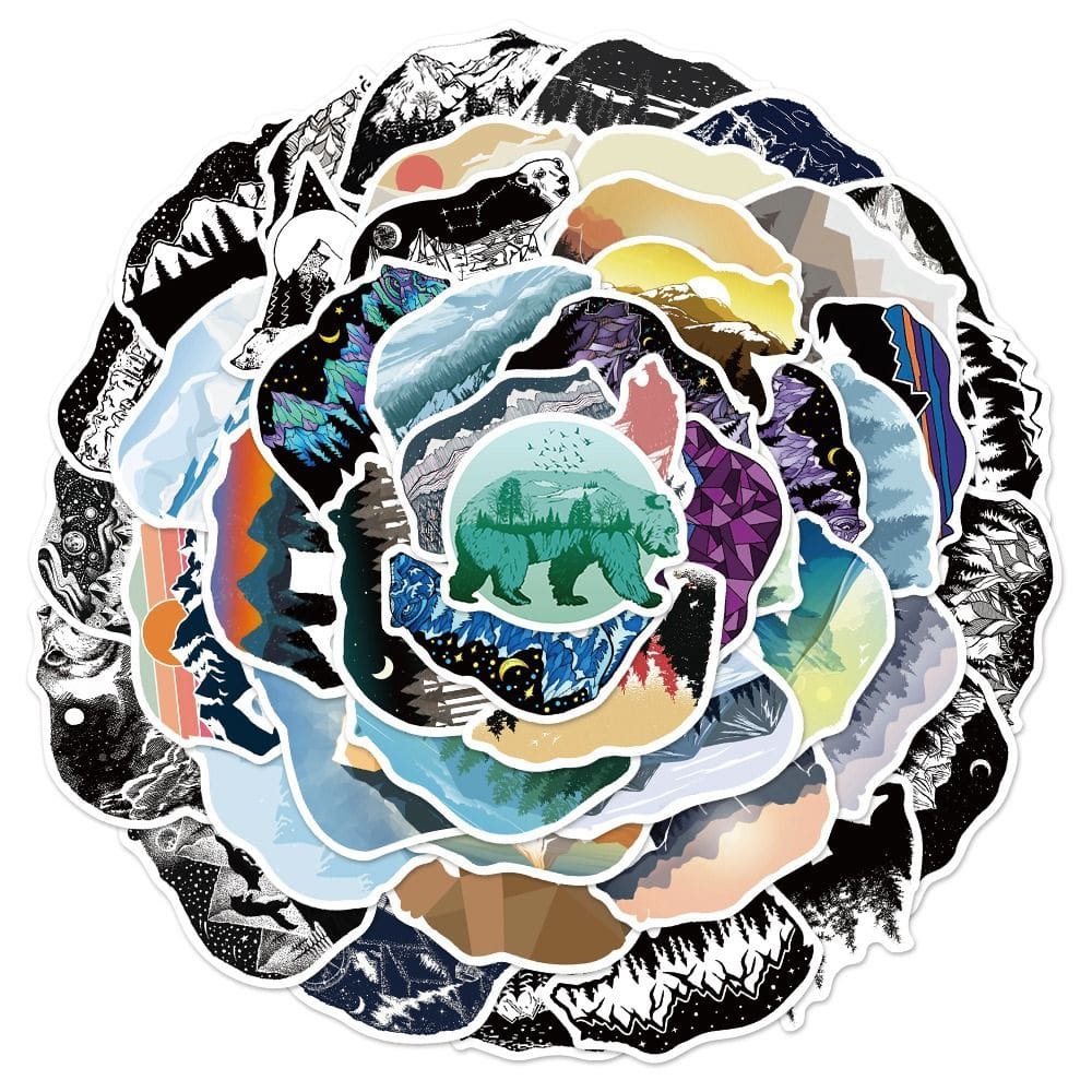 Pacote de adesivos Bear Mountain Outdoor Camping Nature D 50 unidades