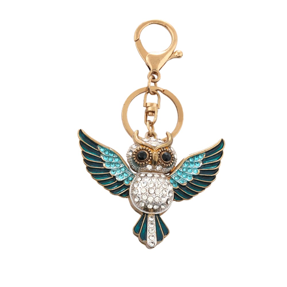 Chaveiro Crystal Owl com asas de strass azul para mulheres