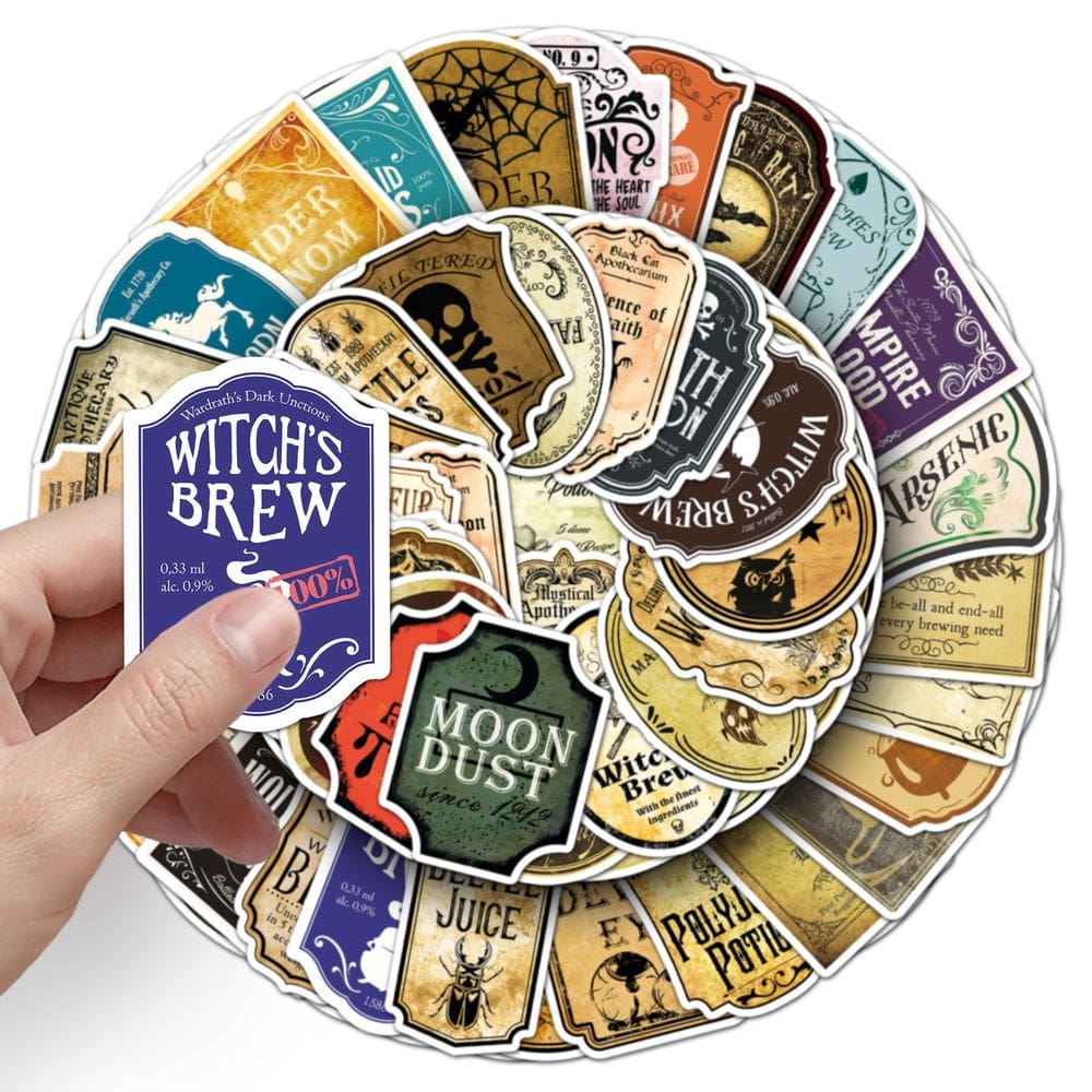 Adesivos, etiqueta de poção mágica, 50 unidades, Vintage Witch Apothecar